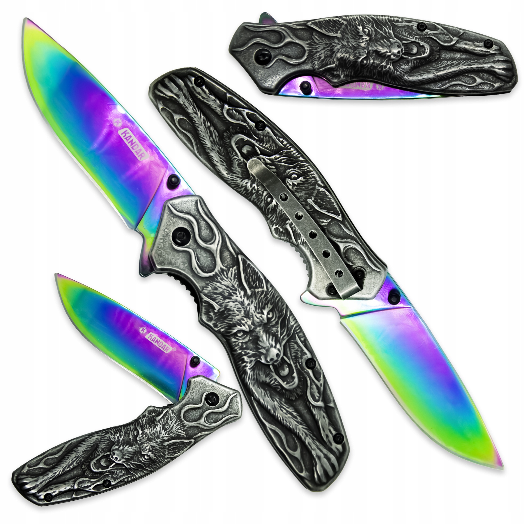 

Nóż Składany Kandar N507 Wilk Rainbow Blade Klips