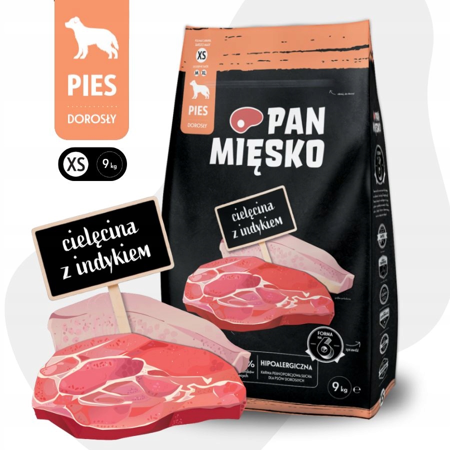 Pan Mięsko Karma sucha dla psa Cielęcina Indyk Warzywa Małe rasy Xs 9kg