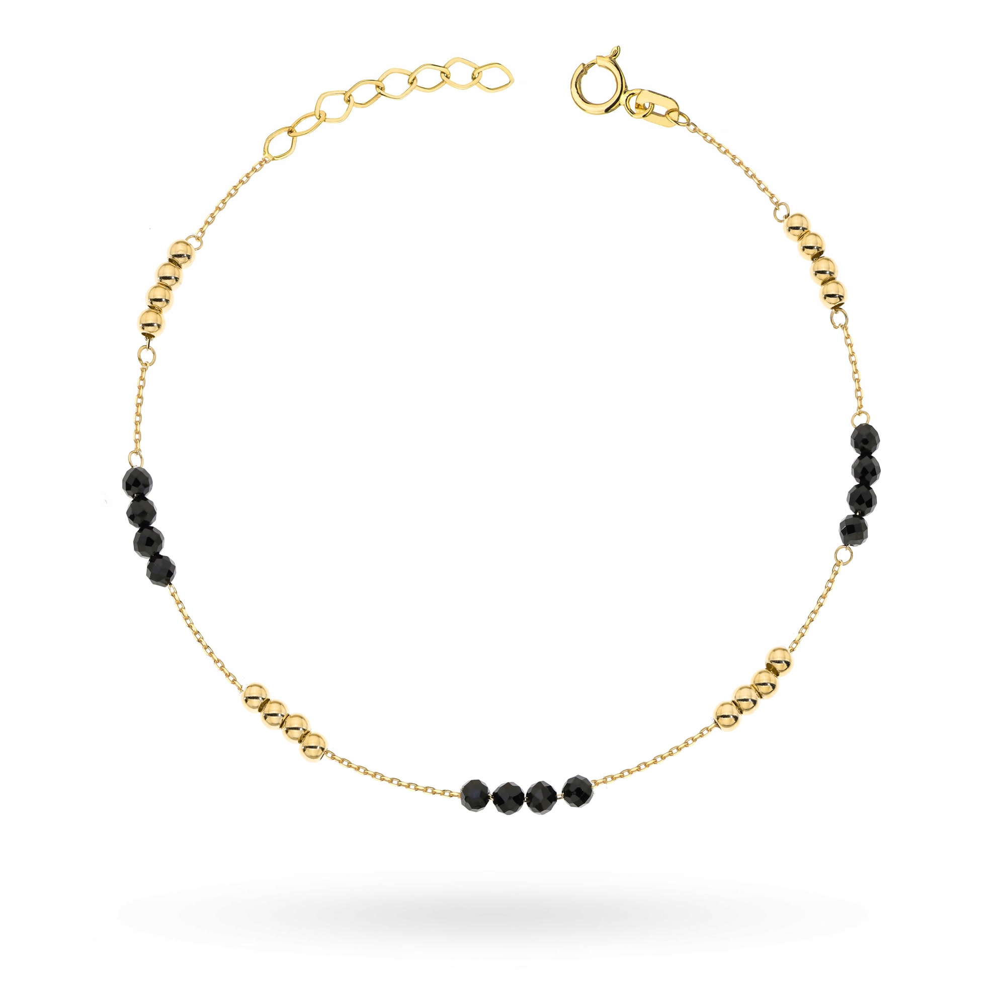 Zlatý Náramek Dámský pr. 585 Černé Korálky a Kuličky 14k Krabička