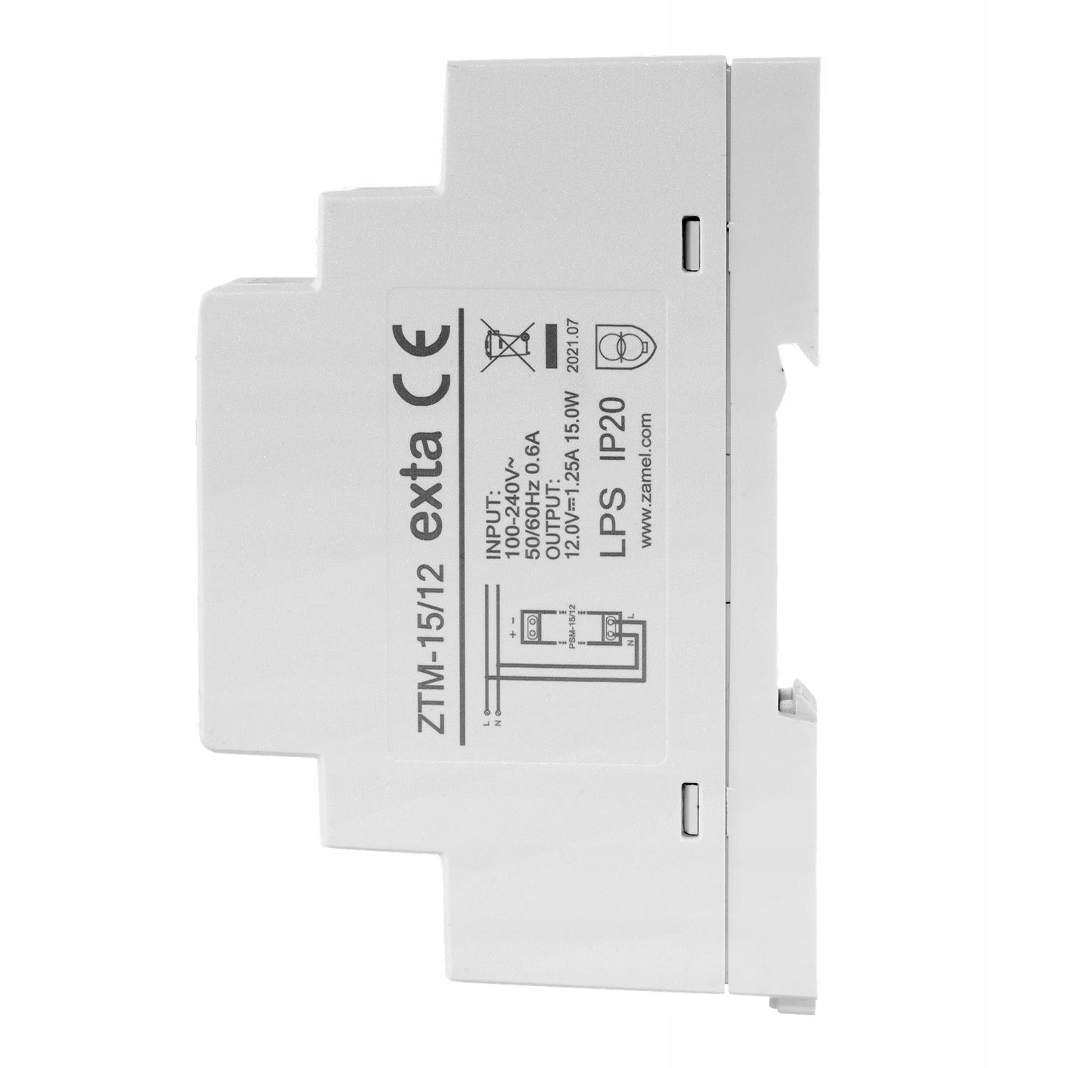 Zasilacz impuls na szynę DIN ZTM-15/12 Exta Zamel Moc 15 W