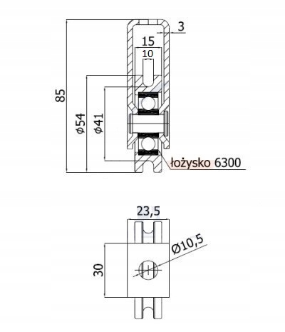ROLKA METALOWA Z MOCOWANIEM fi 54 mm NA LINKĘ 10mm Marka Zabi