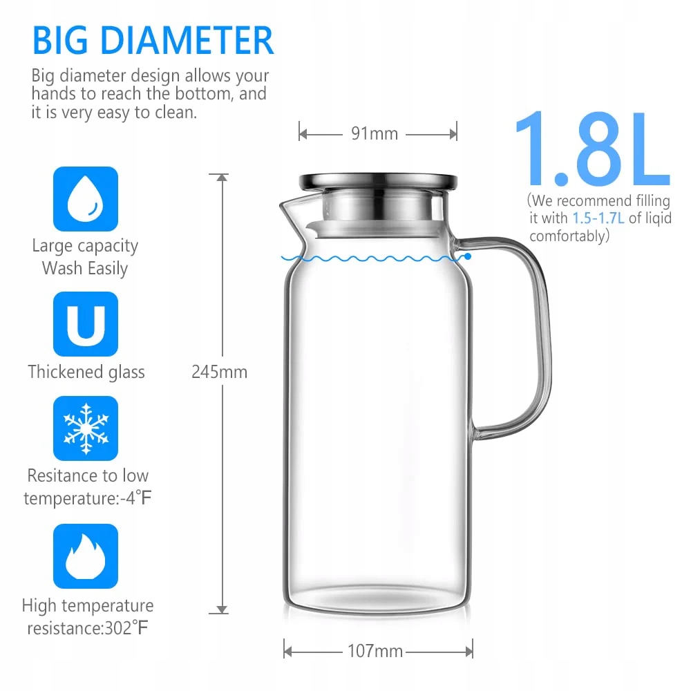 DZBANEK SZKLANY Z POKRYWKĄ METALOWĄ 1,8l x RM Kod producenta 00