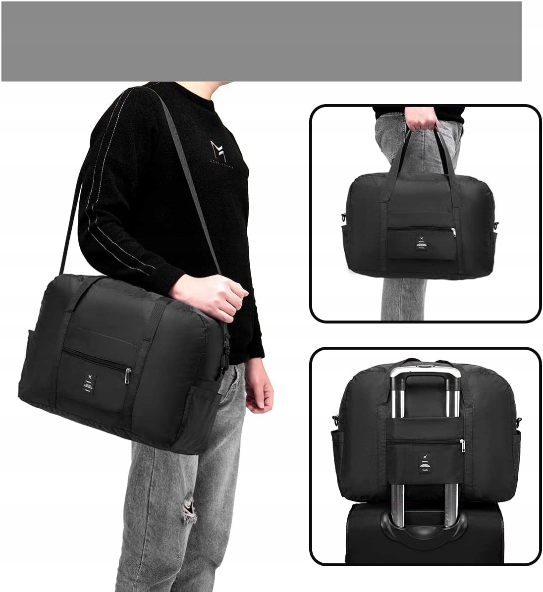 SKŁADANA TORBA PODRÓŻNA WALIZKA TORBA KABINOWA NA BAGAŻ RĘCZNY 40X20X25 Długość paska 100 cm