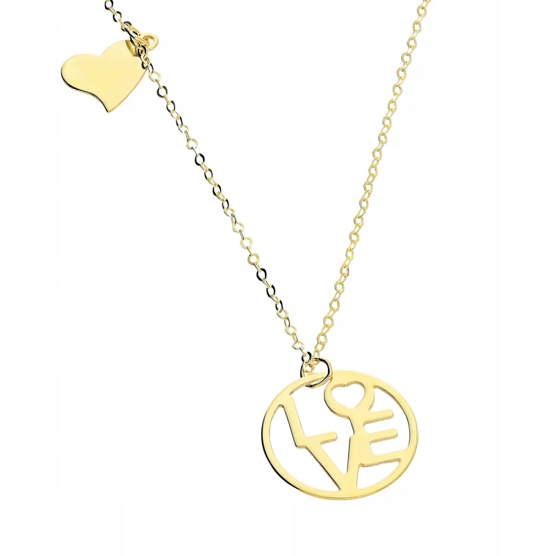 Zlatý náhrdelník 585 nápis Láska v kruhu a srdcem na řetízku na Valentýna
