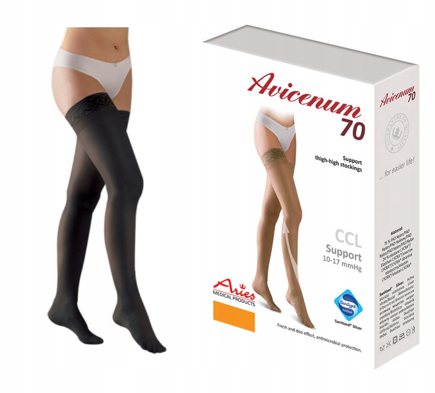 Pończochy uciskowe profilaktyczne Aries Avicenum 70 Den koronka czarne XL