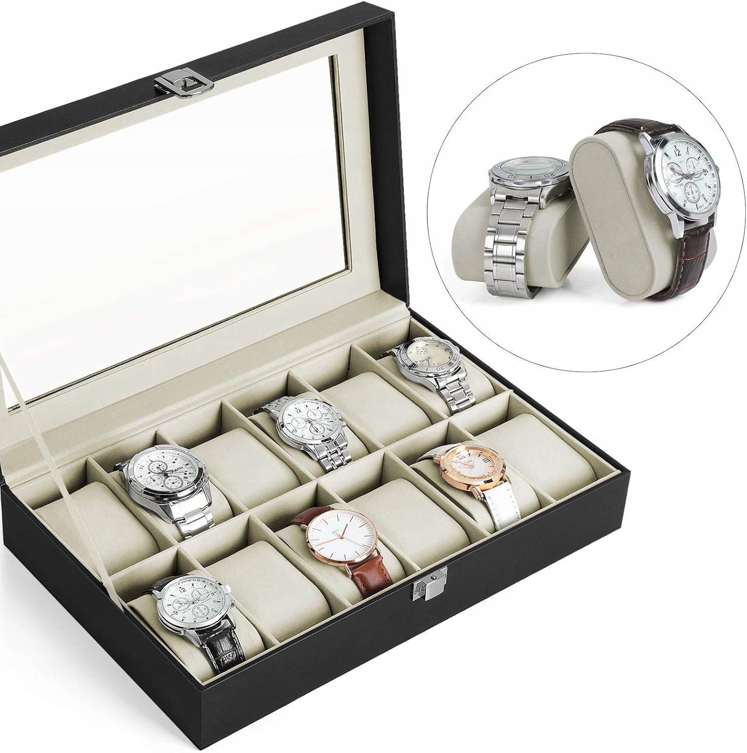 ETUI NA ZEGARKI BIŻUTERIĘ 12 PRZEGRÓDEK ORGANIZER SZKLANA POKRYWA PREZENT Płeć uniseks