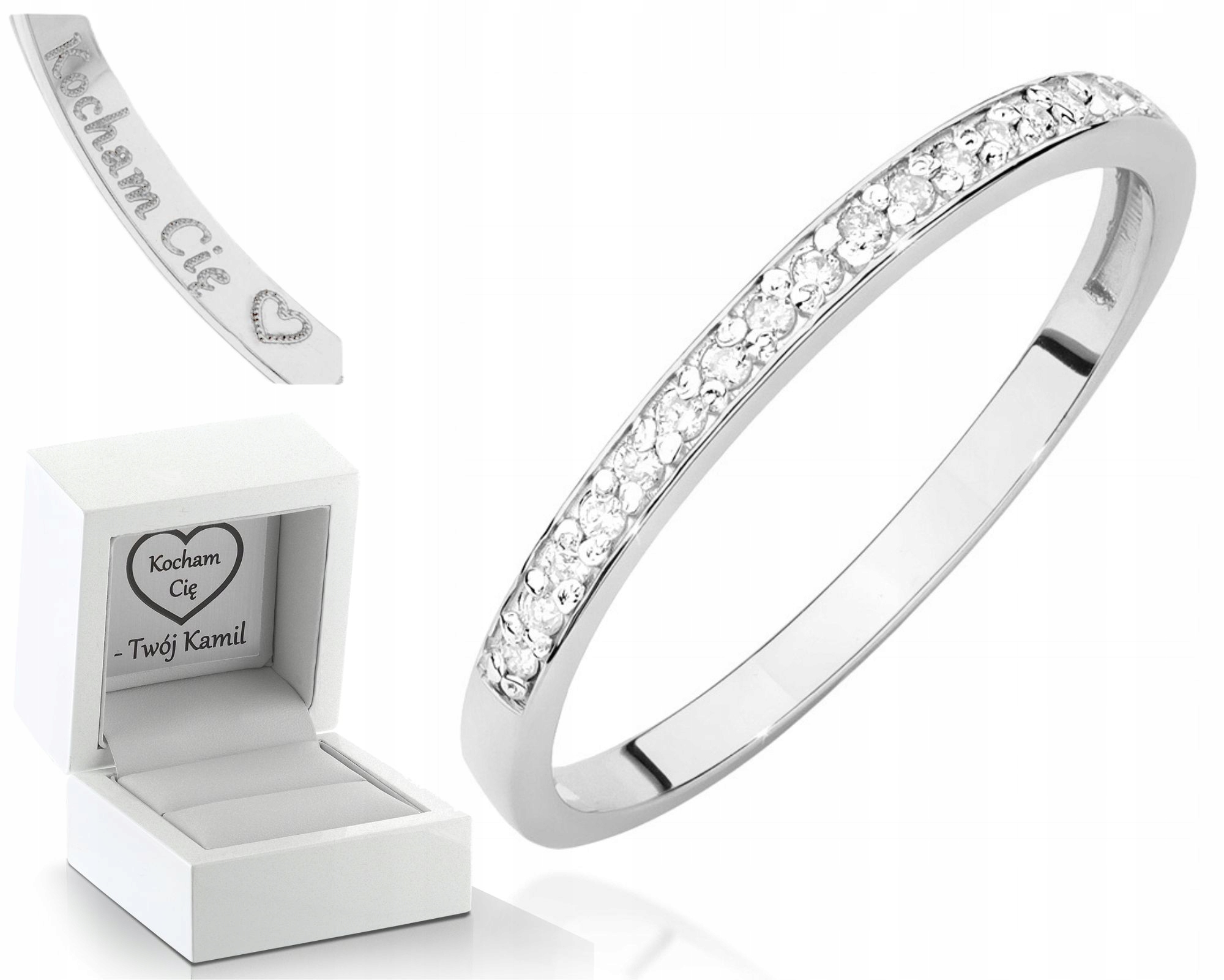 Bílý Zlatý Prstýnek S Brilianty Gravírování 0,09 Ct