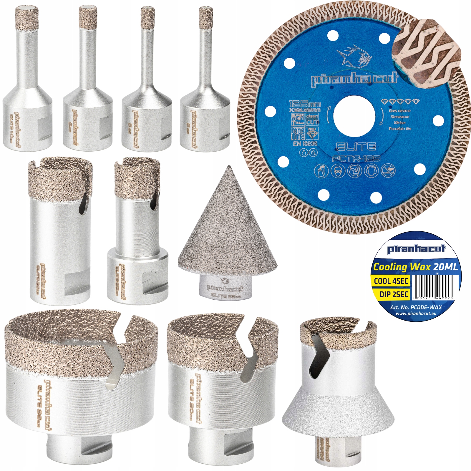 ZESTAW otwornic do gresu z tarczą 125mm PIRANHACUT