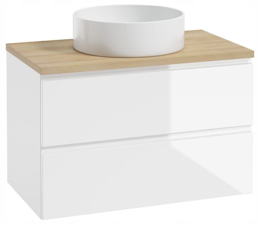 Závesná kúpeľňová skrinka 100 x 50 cm s doskou a okrúhlym umývadlom, biela