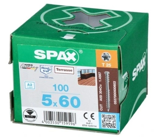 Spax Terasové vruty nerezové 5x60 mm 100 Ks Stříbro-Inox