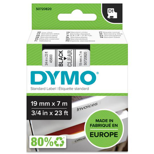 Páska Dymo D1 45800 19 mm clear/černá originální
