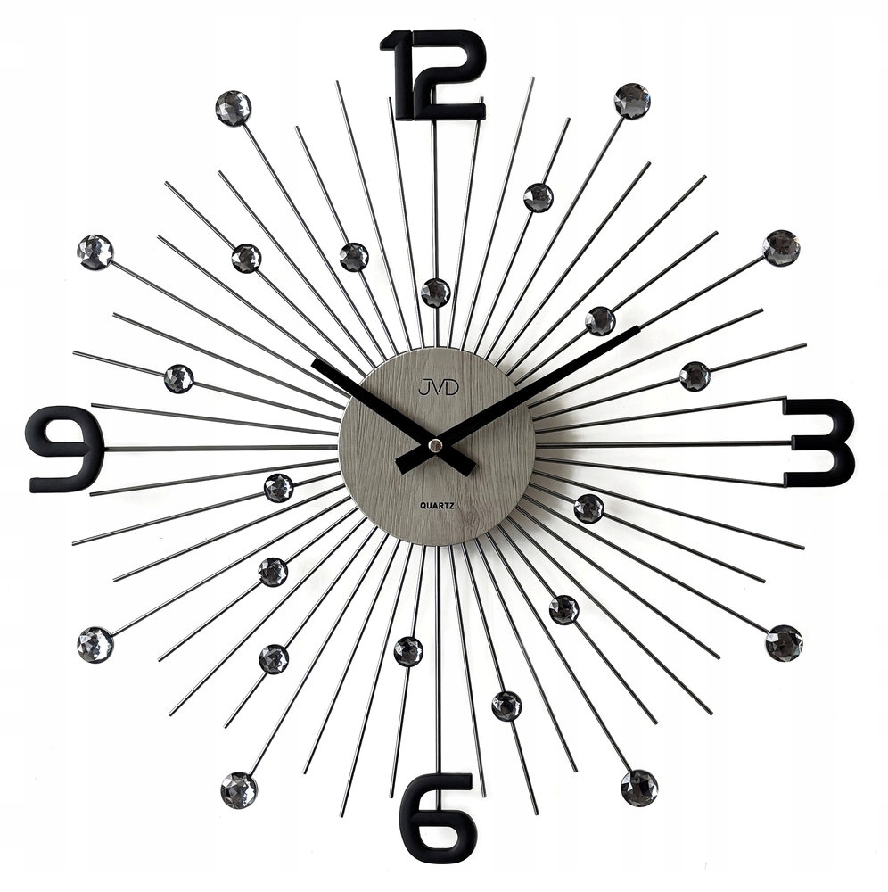 Šedé Efektné Nástenné Hodiny S Kryštálikmi Do Obývacej Izby Jvd HT117.2 49 cm