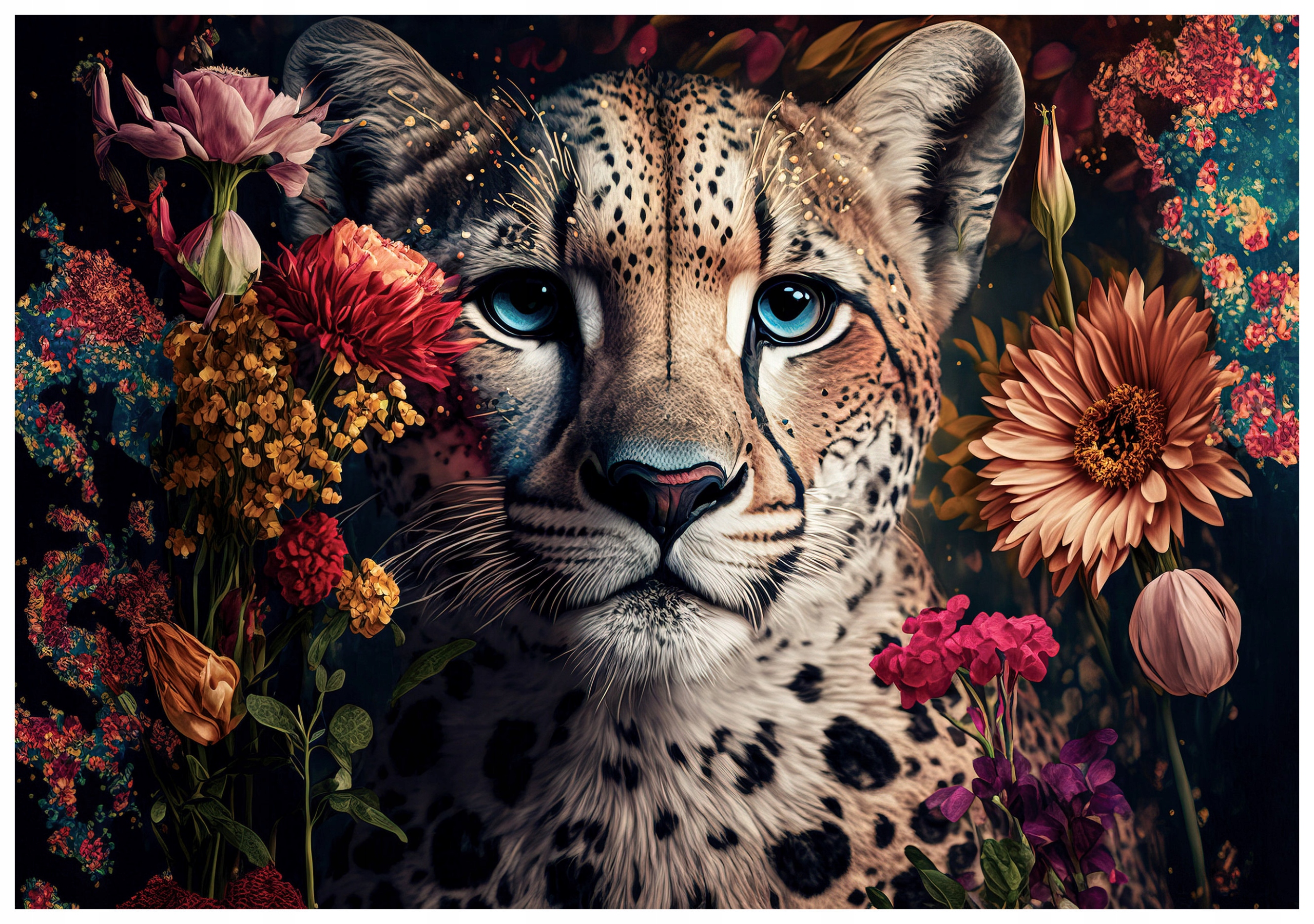 Vliesová fototapeta Gepard s květinami Exotika a elegance 520x318 lepidlo