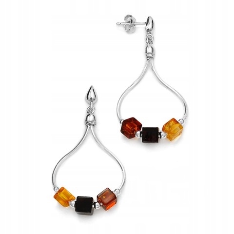Stříbrné Náušnice S Barevnými Jantarovými Kostkami