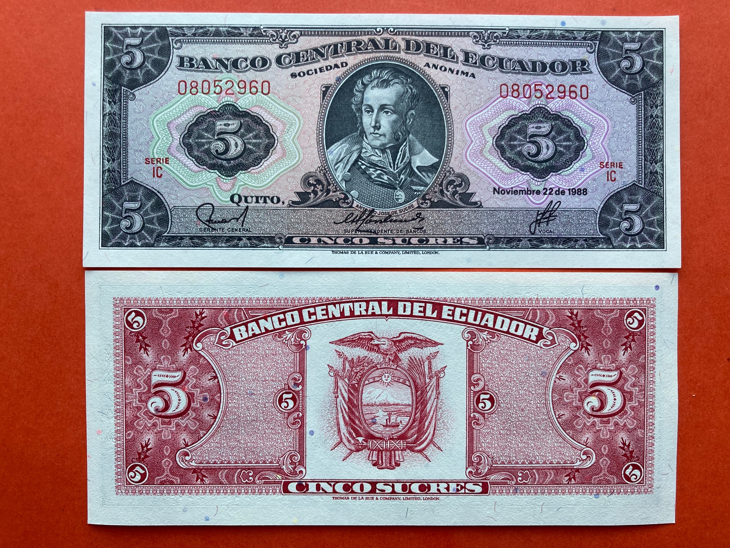 EKWADOR - 5 SUCRES1988,UNC