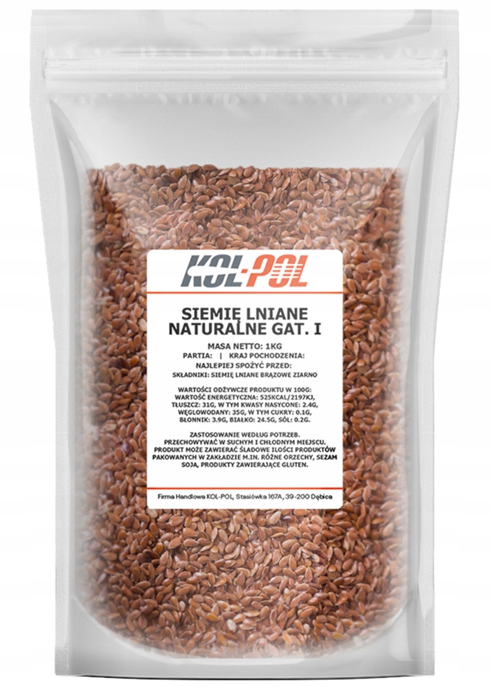 SIEMIĘ LNIANE NATURALNE 1kg Ziarno nasiona jakość | KOL-POL Stan opakowania oryginalne