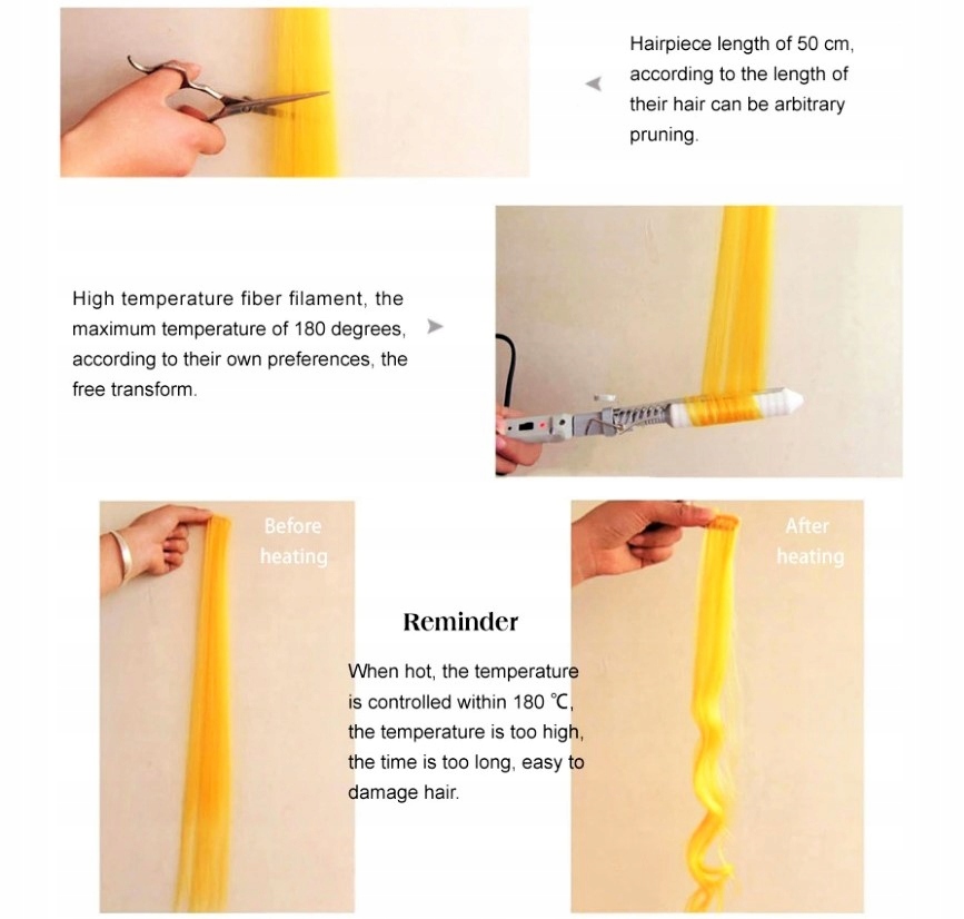 Doczepiane Włosy CLIP W PASEMCE Kolorowe Ombre Typ włosów syntetyczne