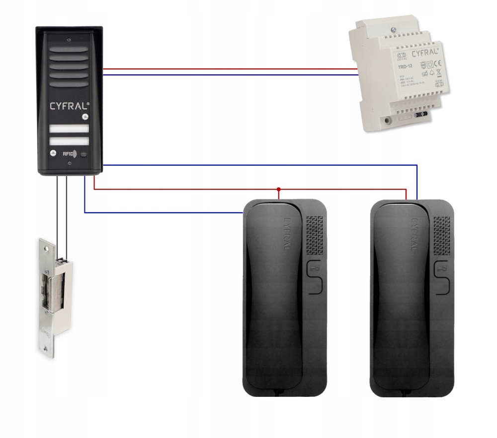 Domofon dwurodzinny Cyfral Cosmo R2 czarny panel czarne słuchawki breloki Typ domofonu Przewodowy
