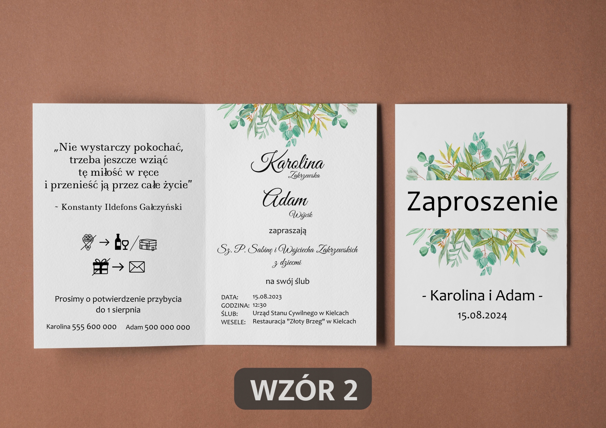 ZAPROSZENIA NA WESELE ŚLUB PERSONALIZACJA ŚLUBNE WESELNE KOPERTA GRATIS Liczba sztuk 1 szt.