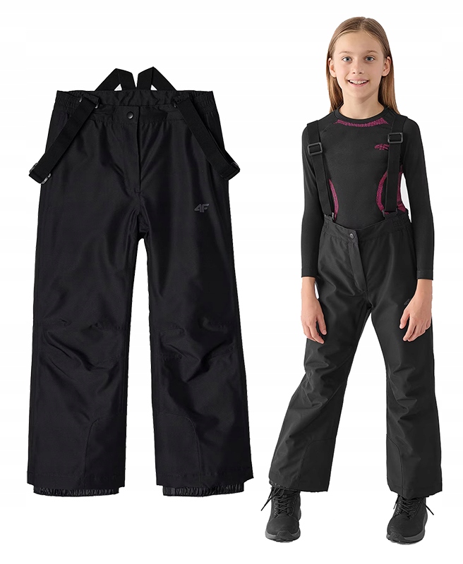 Spodnie narciarskie 4F snowboardowe dla dzieci F659 z szelkami czarne 158
