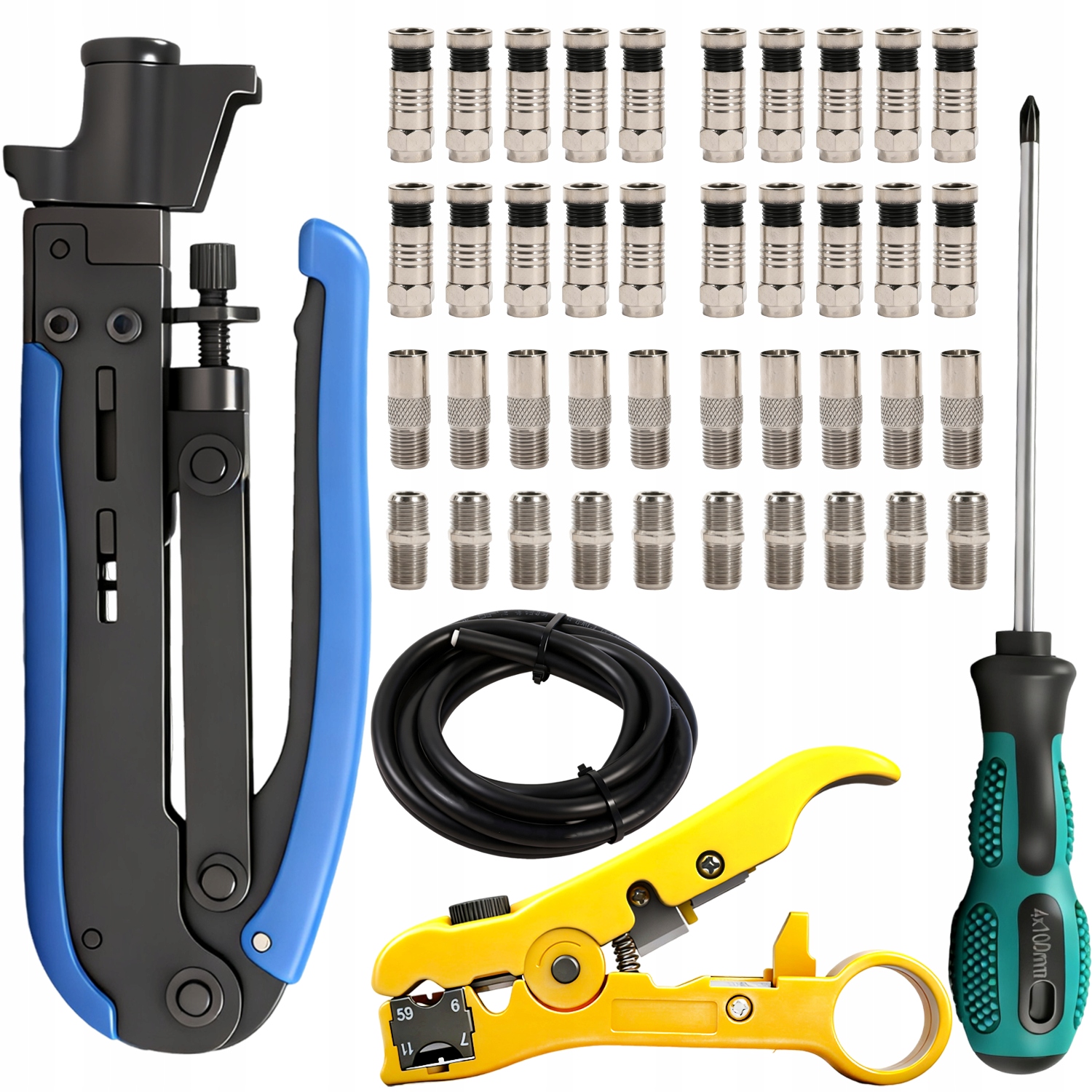 RG59/6 Zaciskarka wciskacz zestaw szczypiec kompresyjnych 30 szt Z kablem