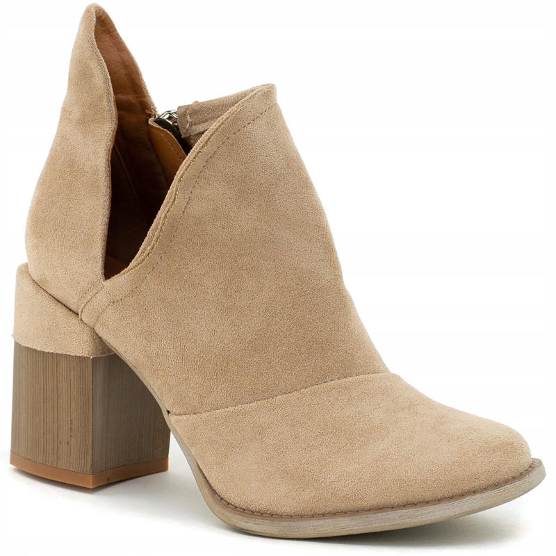 

Beżowe Botki Zamszowe Słupek Wycięte A5700-63 r.40