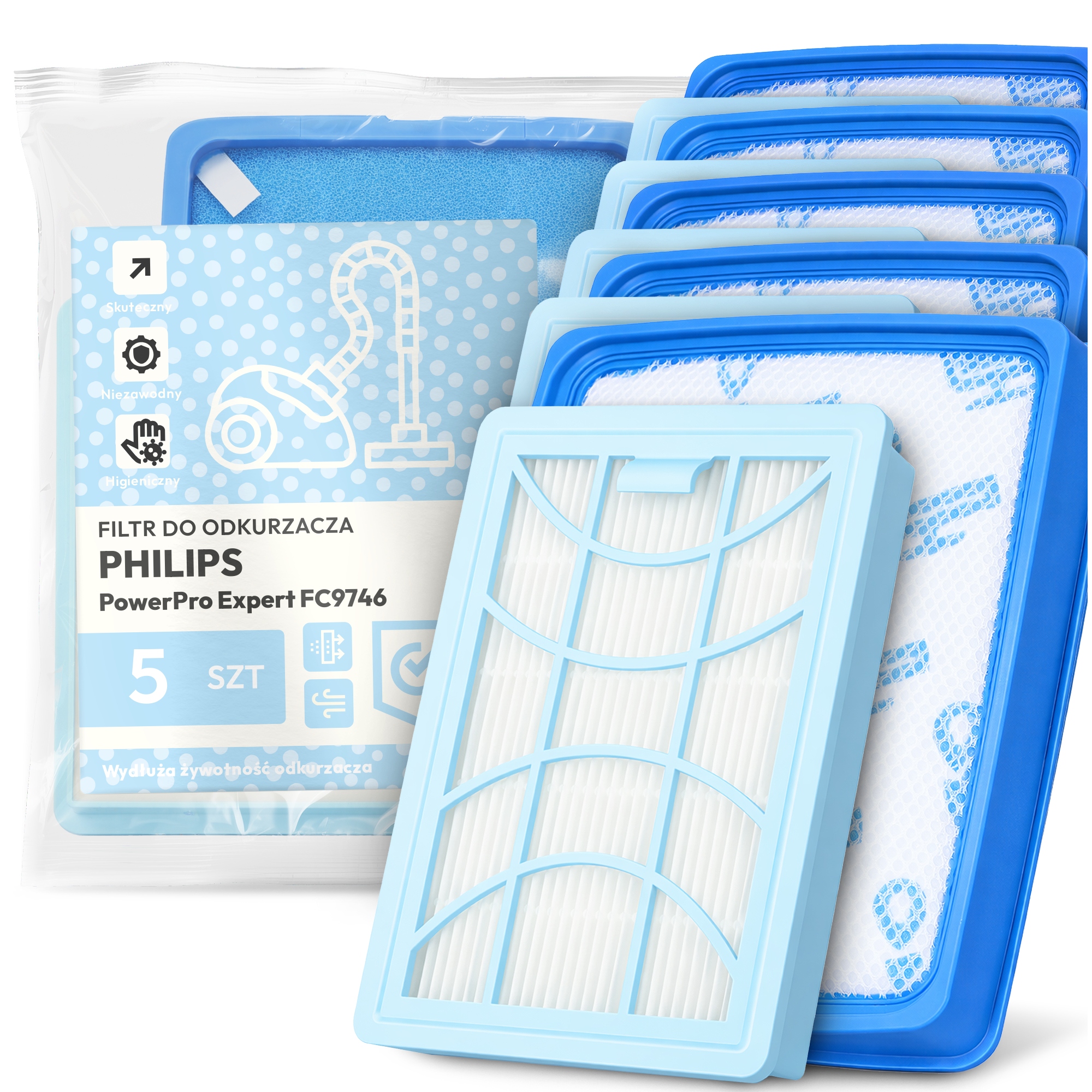 5 x Vzduchové Filtry Pro Vysavač Philips PowerPro Expert FC9746 Filtr Em-w