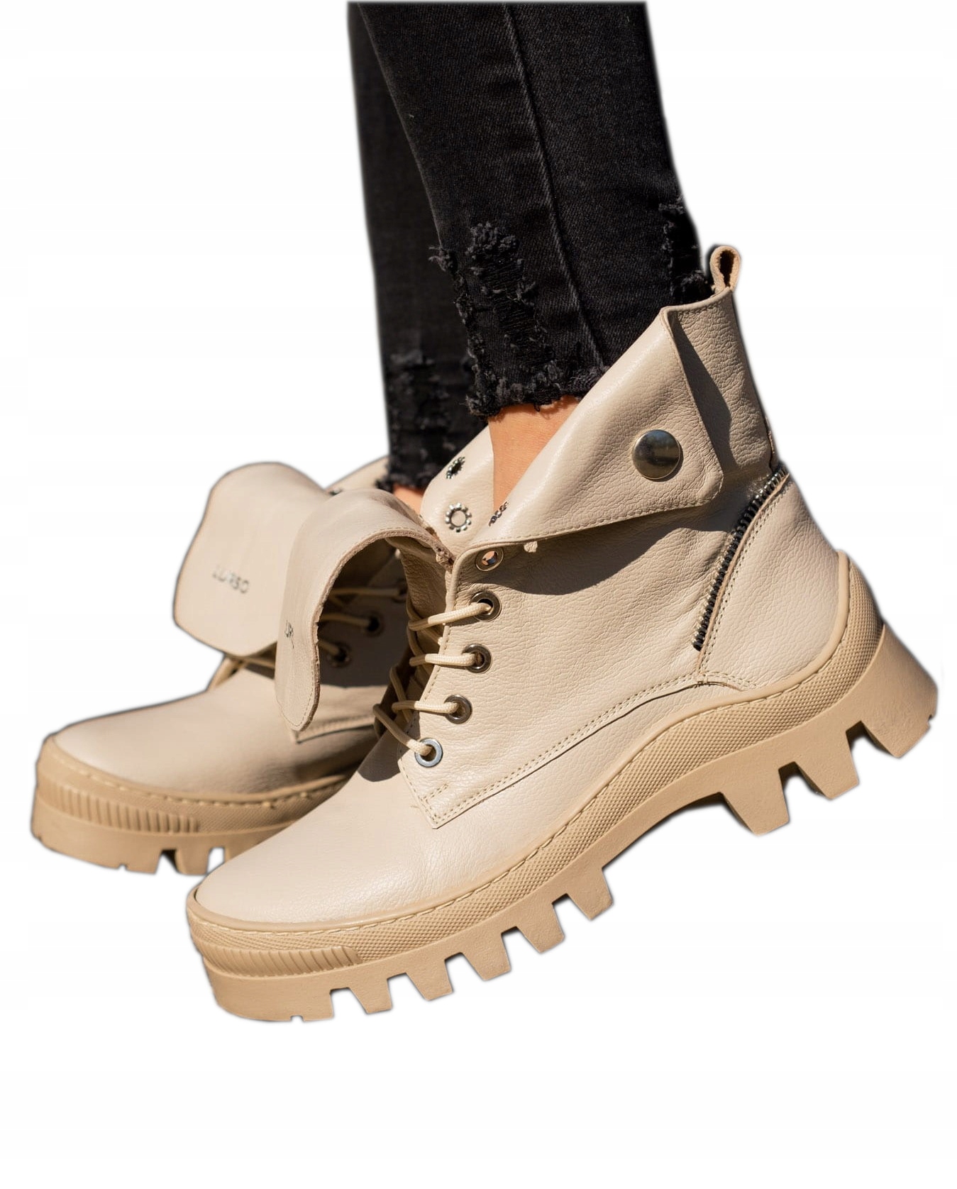 Trapery damskie BOTKI PRODUKT PL SKÓRA beżowe 41