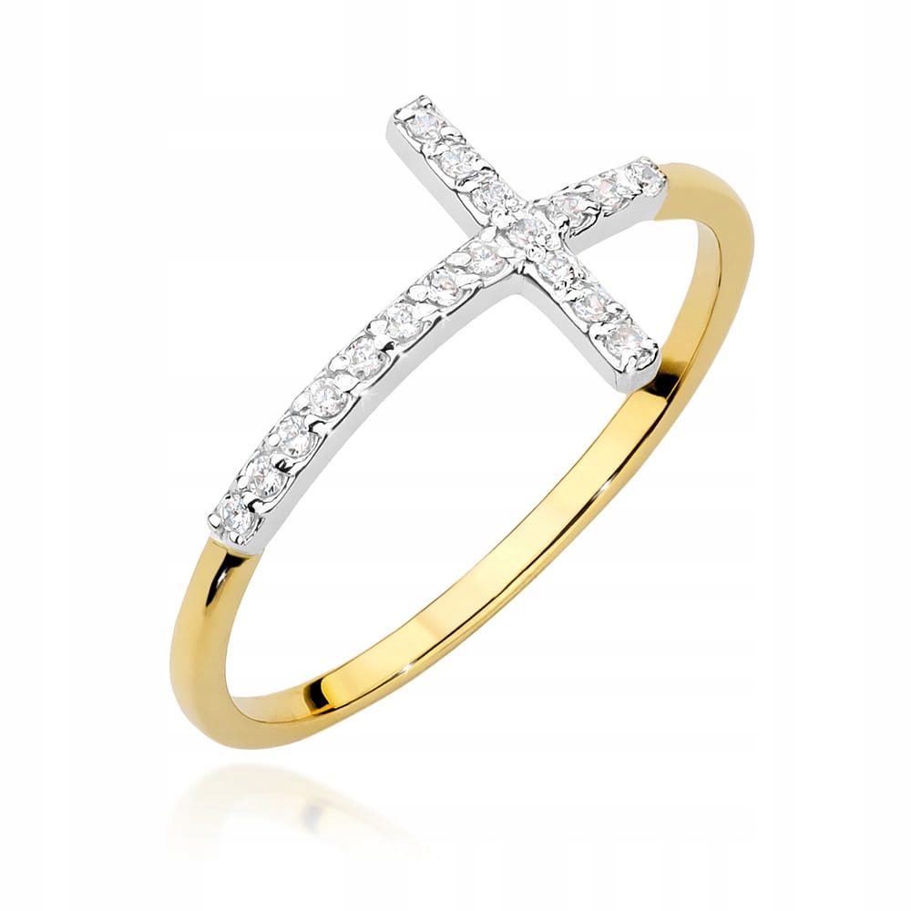 Zlatý prstýnek s diamanty ryzosti 585, jednoduchý kříž