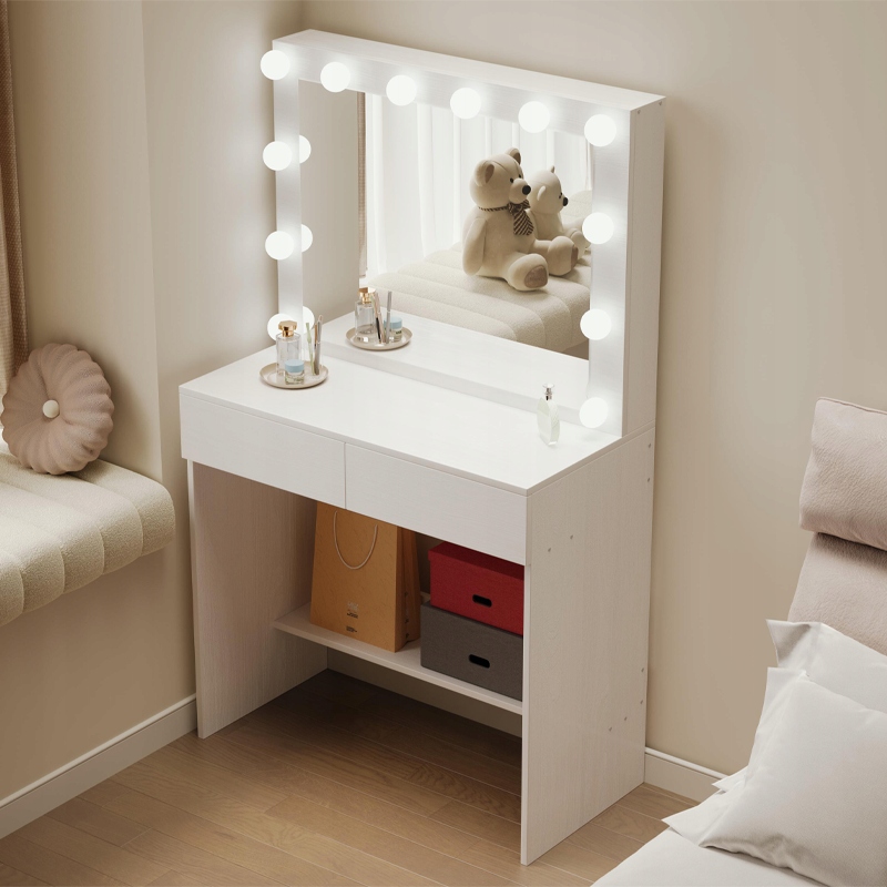 TOALETKA KOSMETYCZNA MAKIJAŻU WIZAŻU Z LUSTREM LED NOWOCZESNA GLAMOUR LOFT Kolor mebla biały