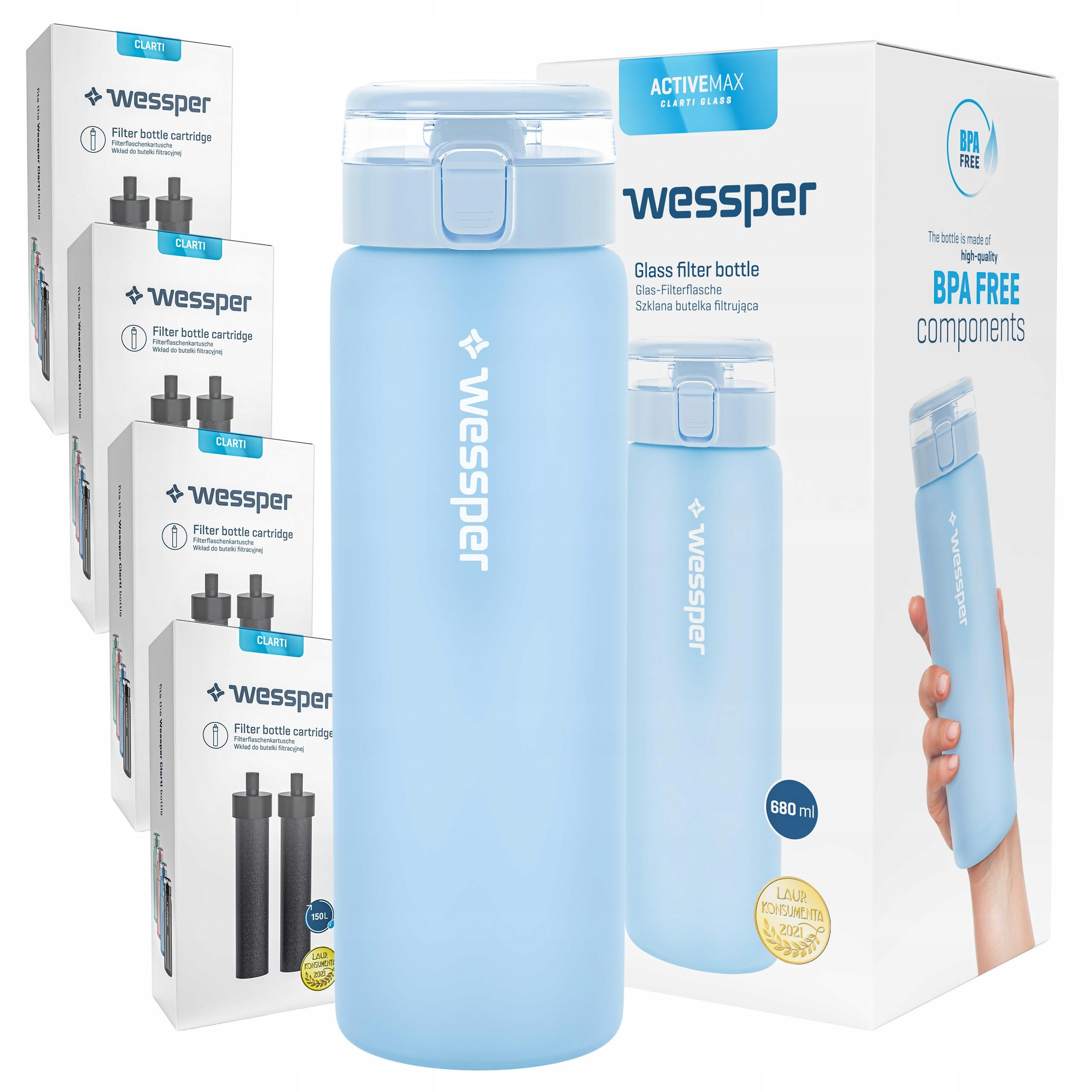 Filtrační láhev Wessper ActiveMax Clarti 0,68 l modrá 9 x vodní filtr
