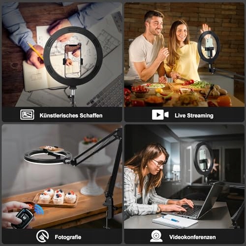 EVERSHOP Lampa Pierścieniowa 10" Z Statywem Do Telefonu I Laptopa — miniatura 2