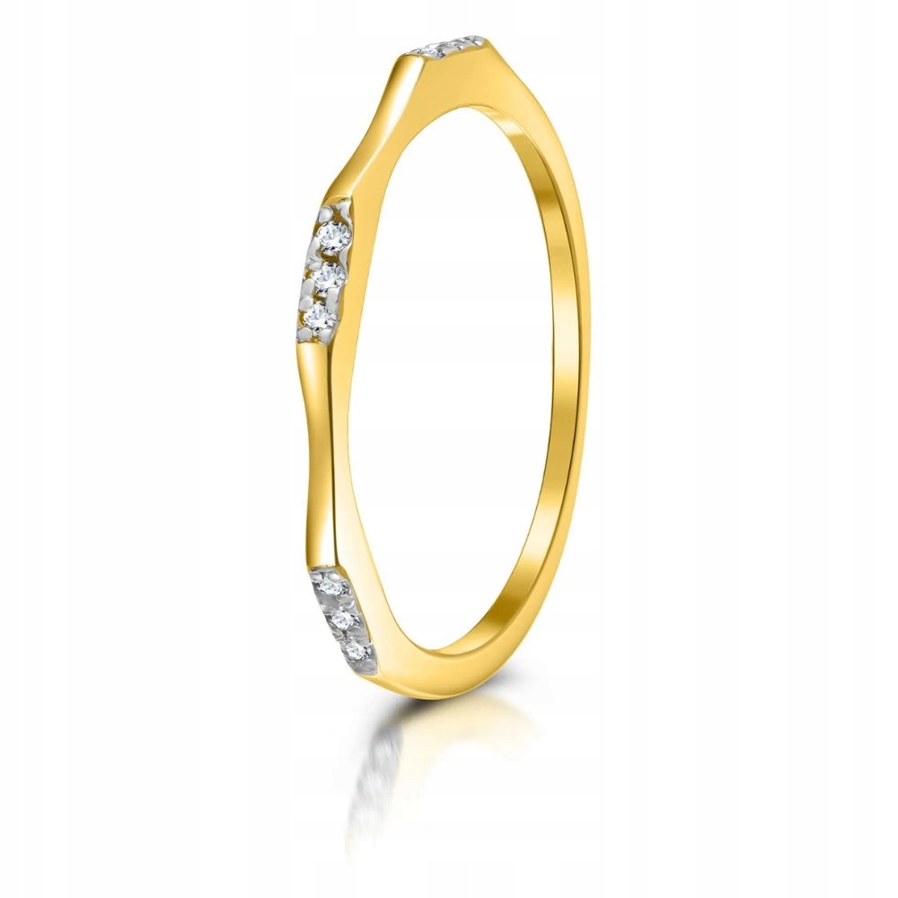 Prstýnek 585 Zlatý Moderní Vzor Protkaný Kameny Zirkony VEL.09