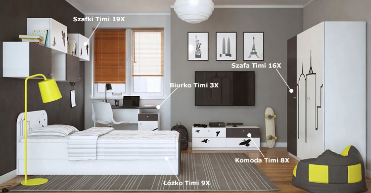 SZAFKA WISZĄCA DZIECIĘCA ŚCIENNA BIAŁO GRAFITOWA Marka Elior