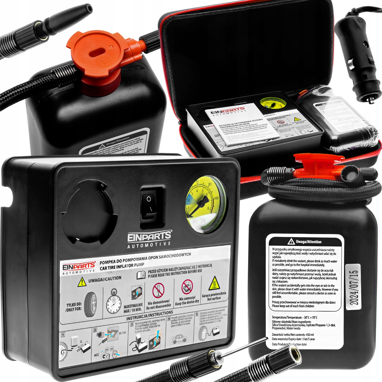 Zestaw Naprawczy Do Opon Kół Płynna Dojazdówka Uszczelniacz 450ml Kompresor