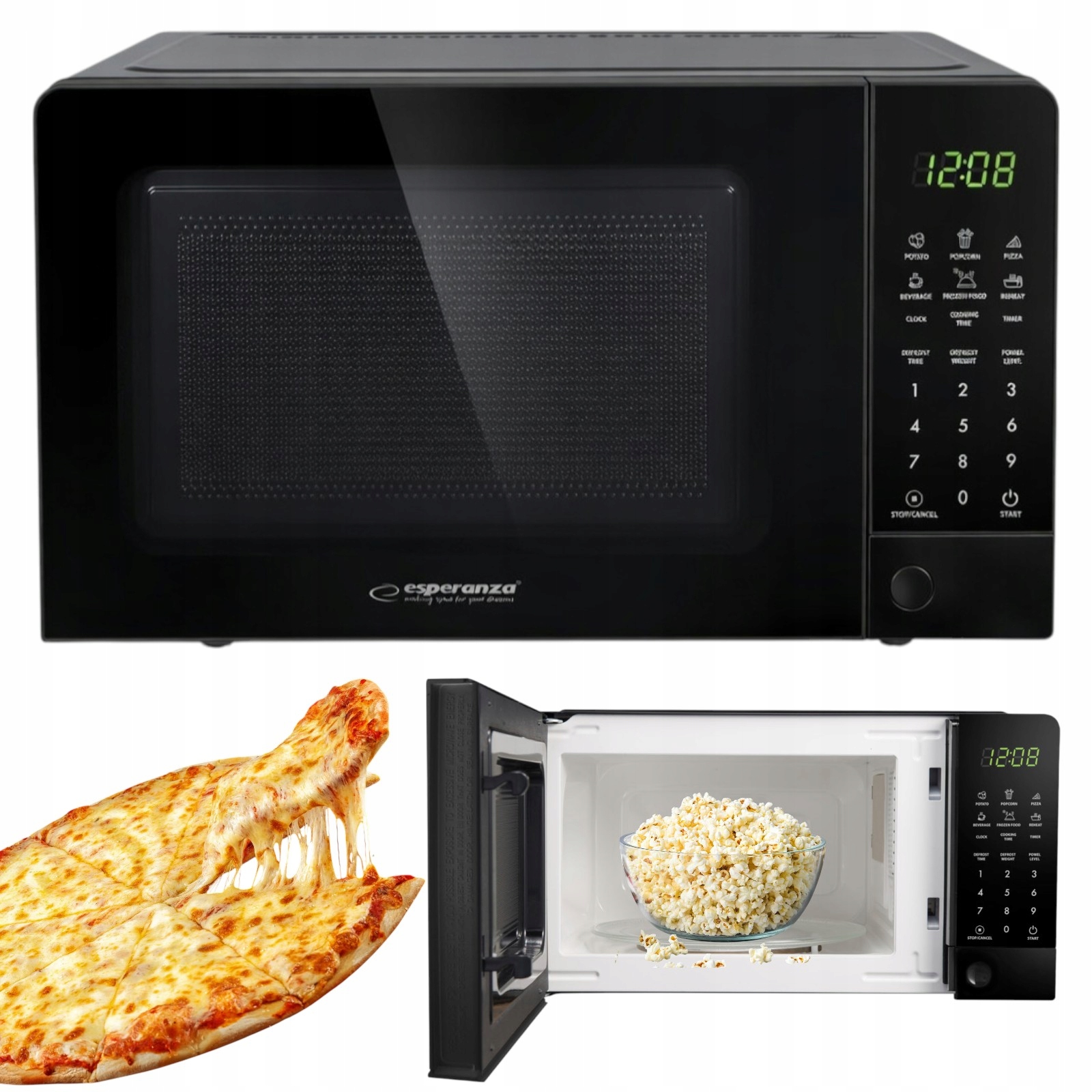 Kuchenka Mikrofalowa mocna Mikrofalówka 20L 1100W 6 programów Czarna Led