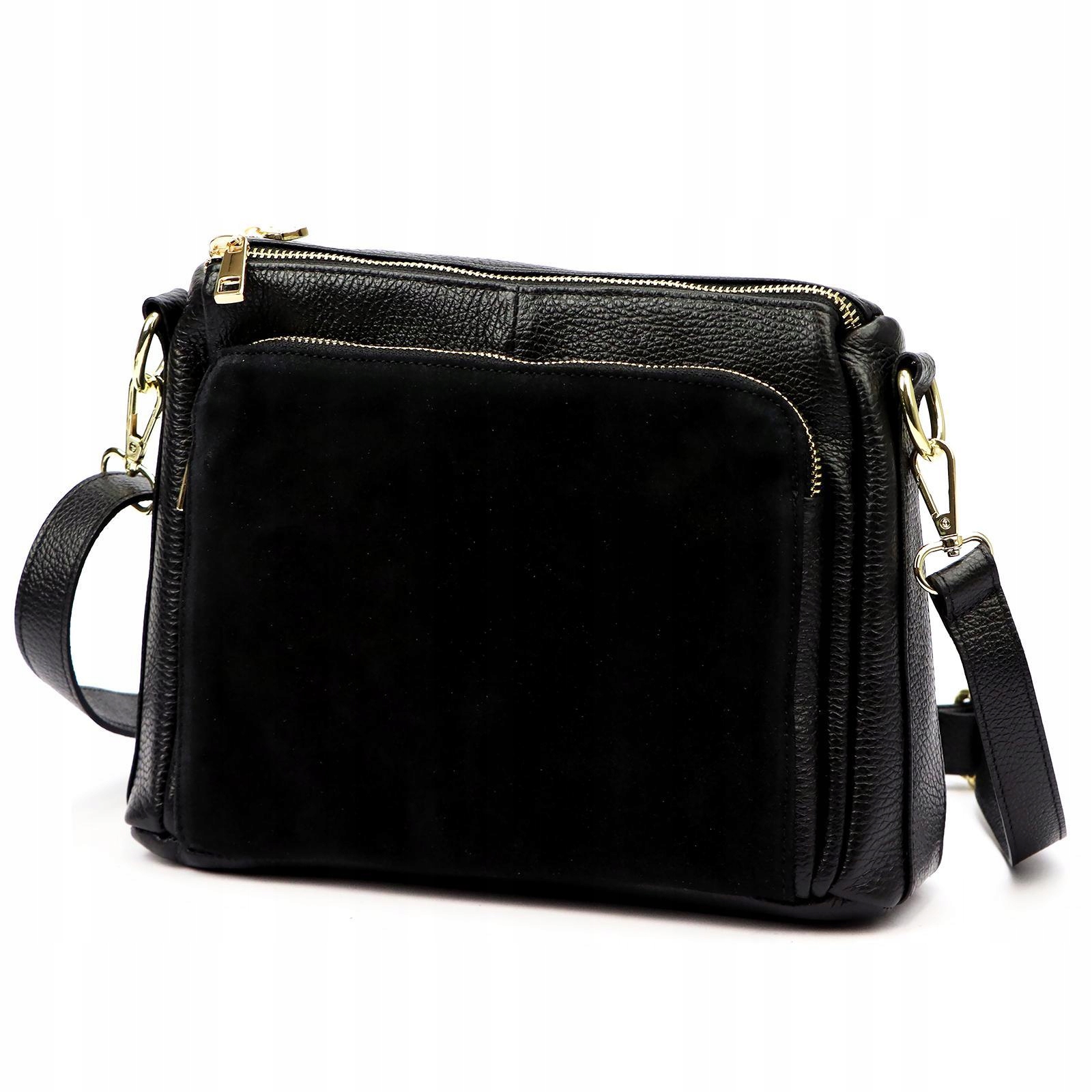 Torebka skórzana zamszowa damska crossbody na ramię A0 Luka czarna