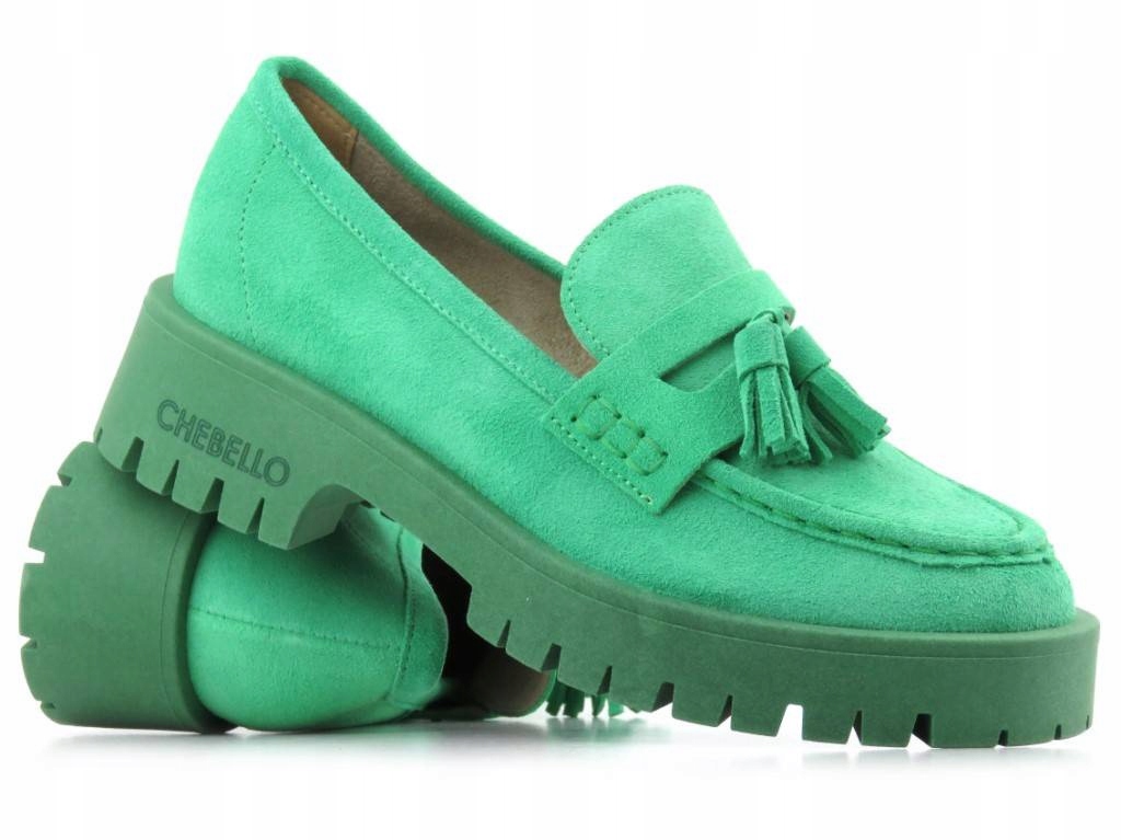 Úžasné zelené mokasíny dámské lehké, měkké na jaro Chebello 38