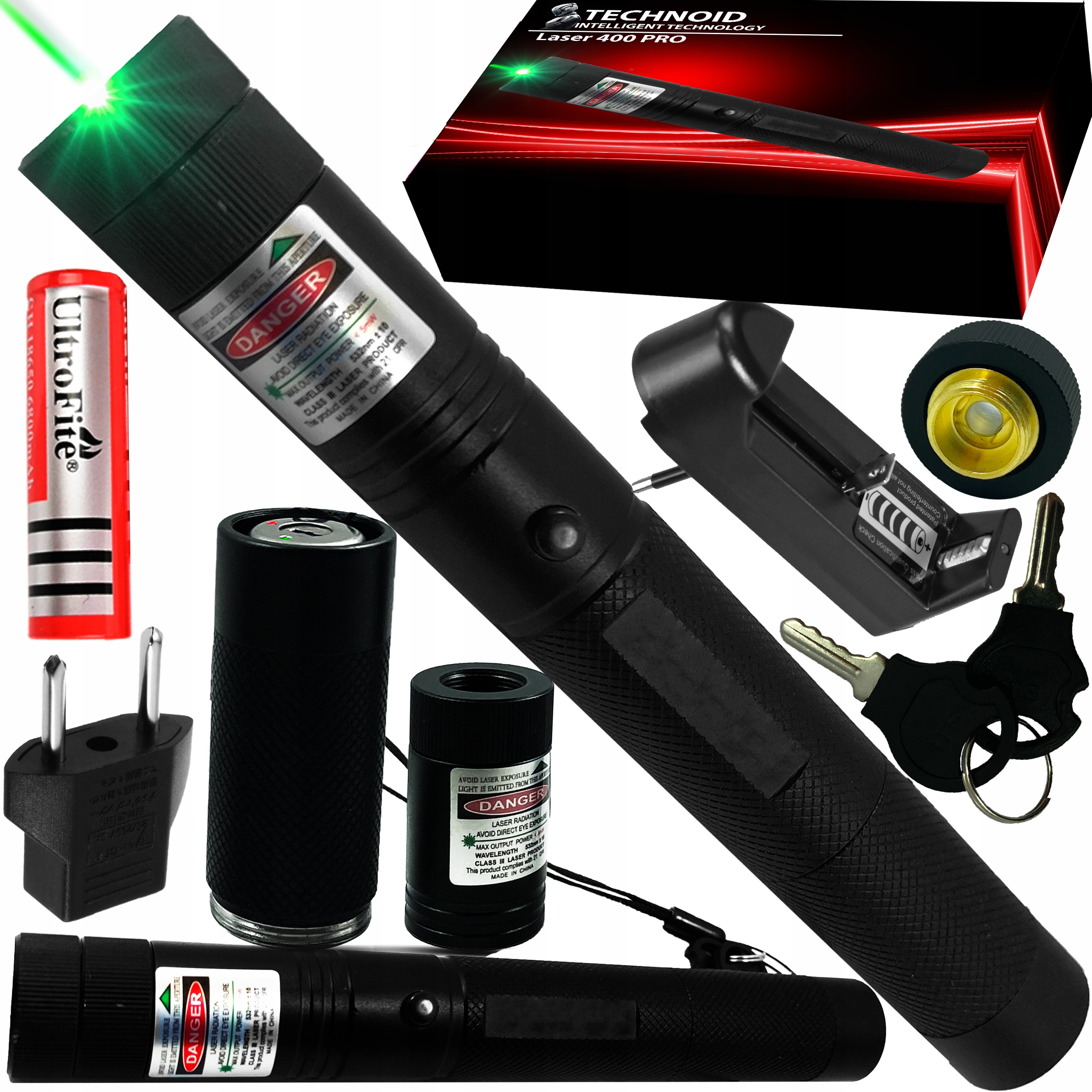 Ultra Laser Silné Laserové Ukazovátko Zelené Velký Dosah 400 Km Sada XXXL