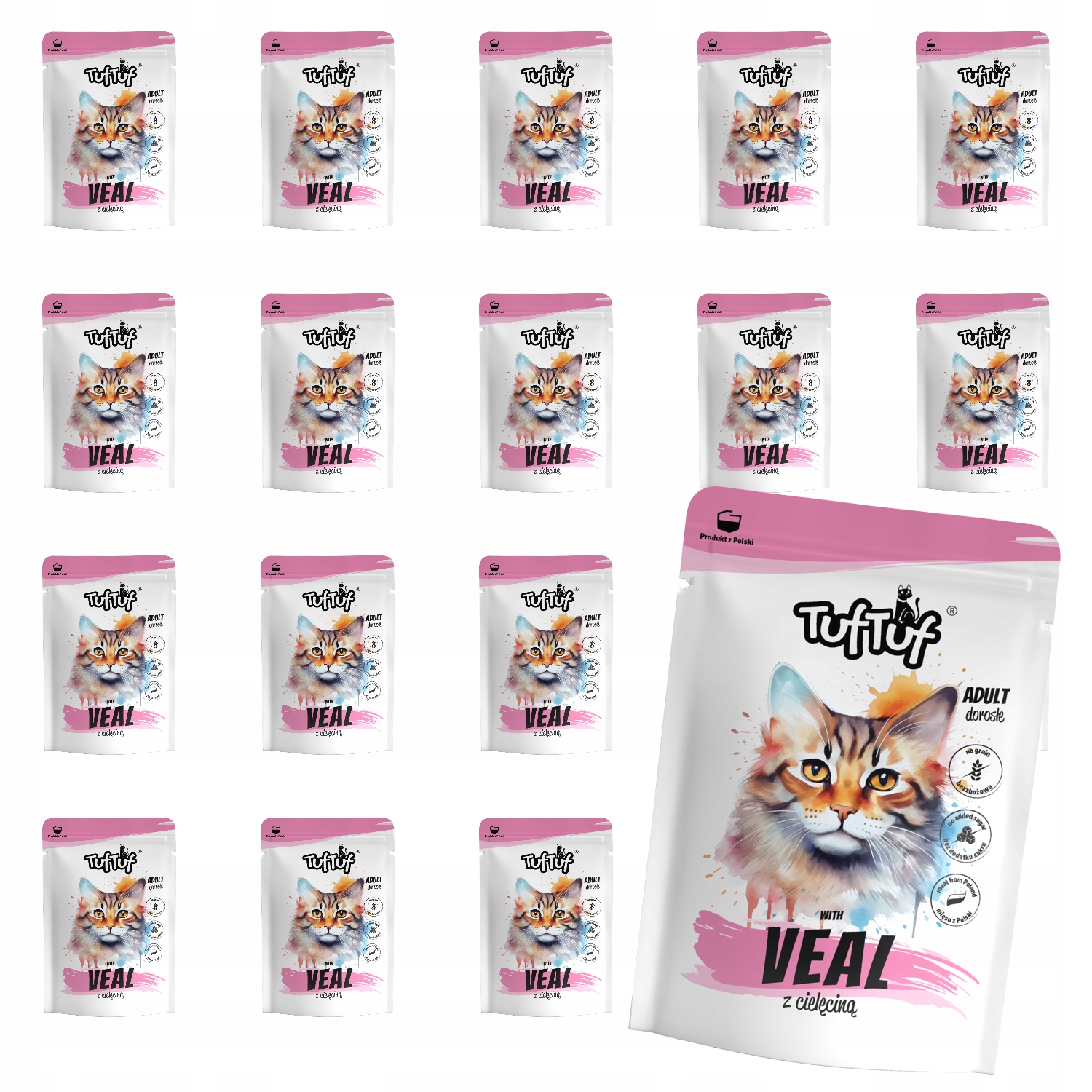 Levně Mokré Krmivo Pro Kočky TufTuf Kapsička mleté s telecím masem Set 20x300 g