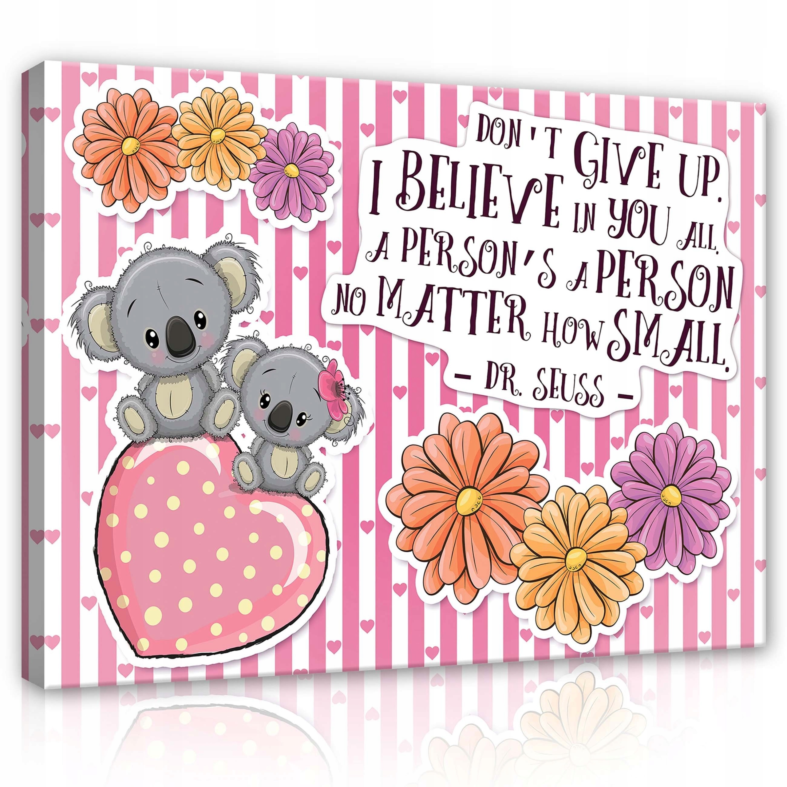 Obraz 80x60 Don't Give Up koala srdce květiny růžová žlutá sladká