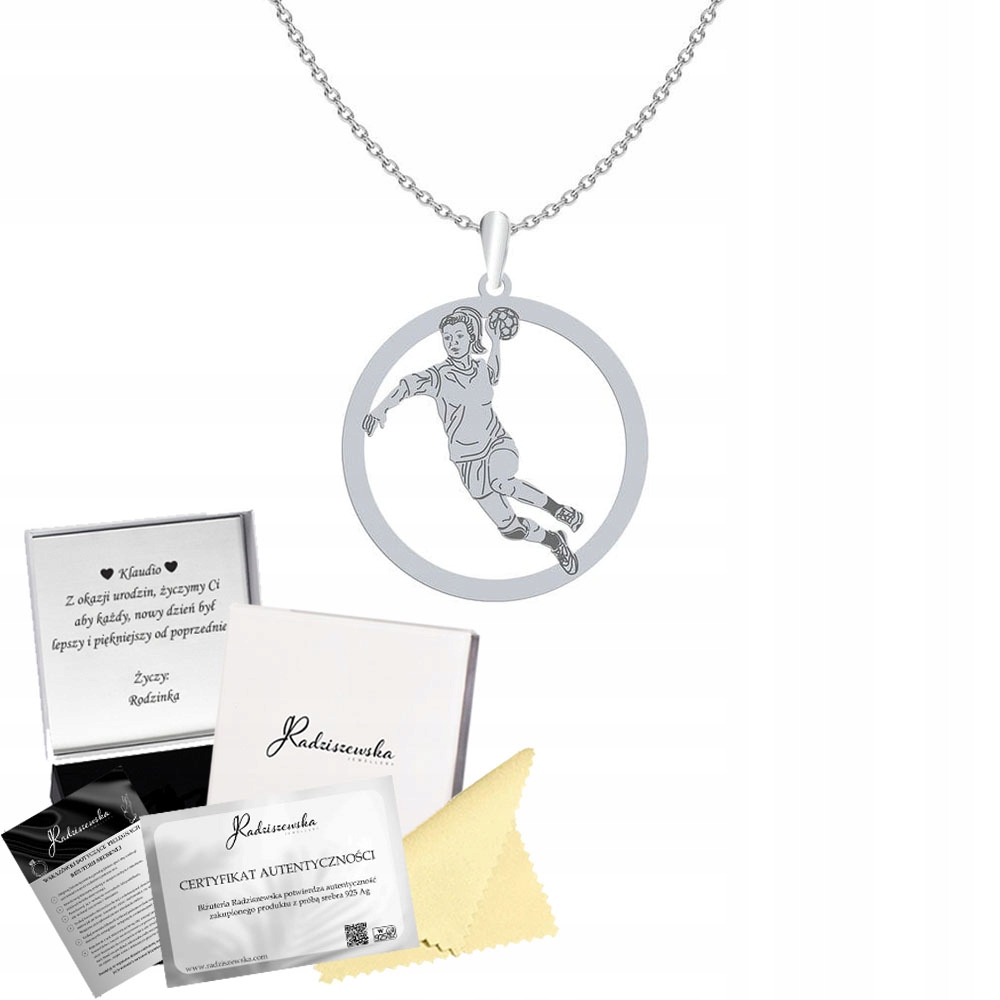 Stříbrný náhrdelník Ruční míč Žena Řetízek Dárek 925 Gravírování Bonus