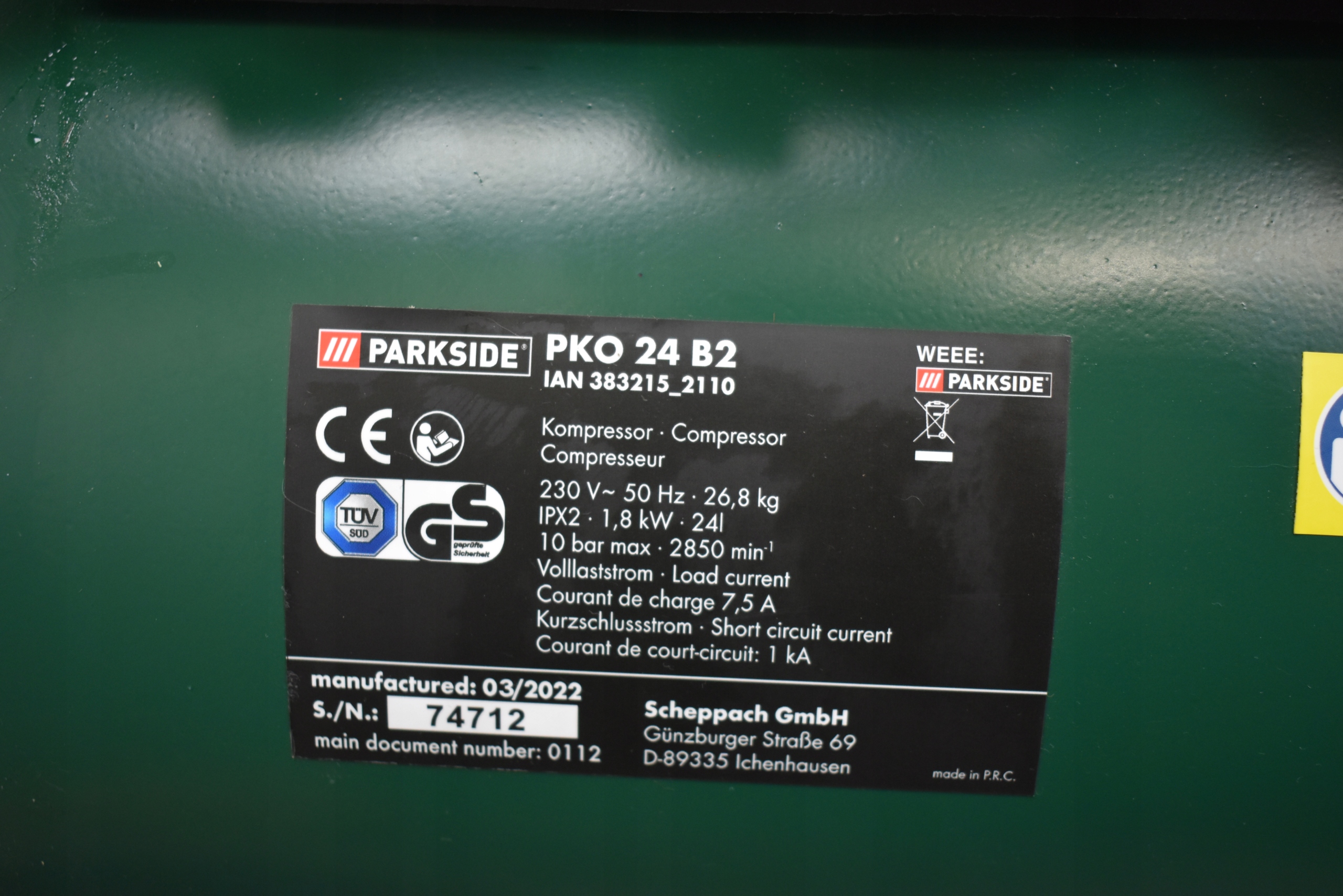 kompresor olejowy 24l Parkside PKO 24 B2 1,8 kW PKO 24 B2 za 449 zł z  MYŚLIBÓRZ - Allegro.pl - (12940657465)