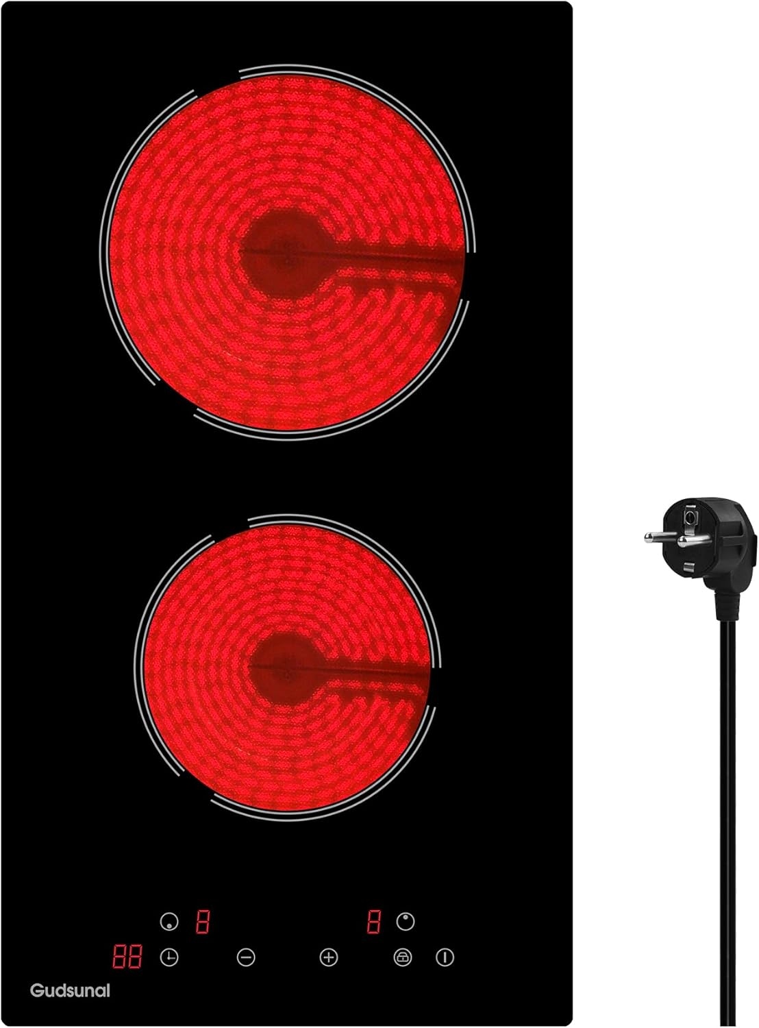 Sklokeramická Varná Deska Gudsunal 3000 W, Dvouplotýnkový Dotykový LCD Sporák