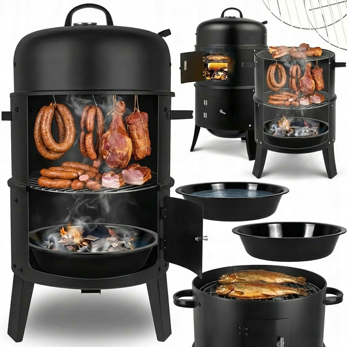 GARDEN CHARCOAL GRILL GARDEN SMOKER 3IN1 ТЕРМОМЕТР 3X РЕШІТКА