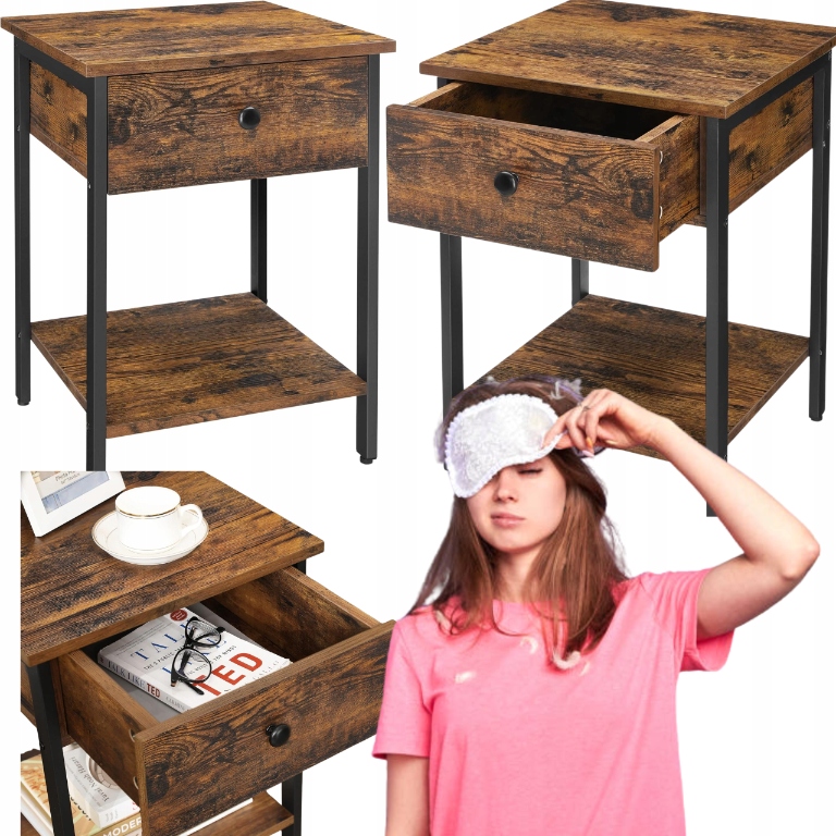 Bočný stolík Nočný industriálny Nakastlik Malá skrinka s poličkou a zásuvkou