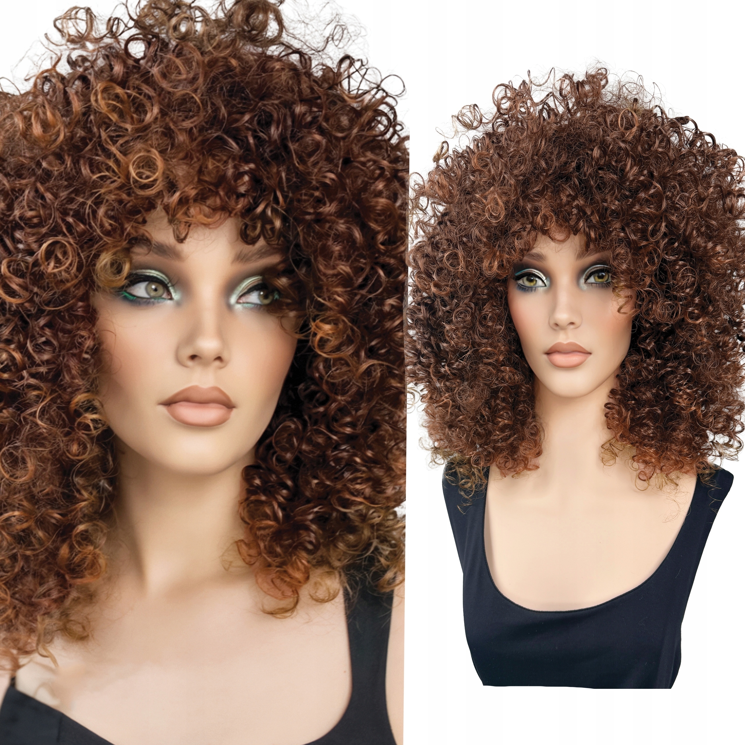 Syntetická paruka Afro Afroloki Pružiny Kudrnaté vlasy umělé Rudé Hnědé