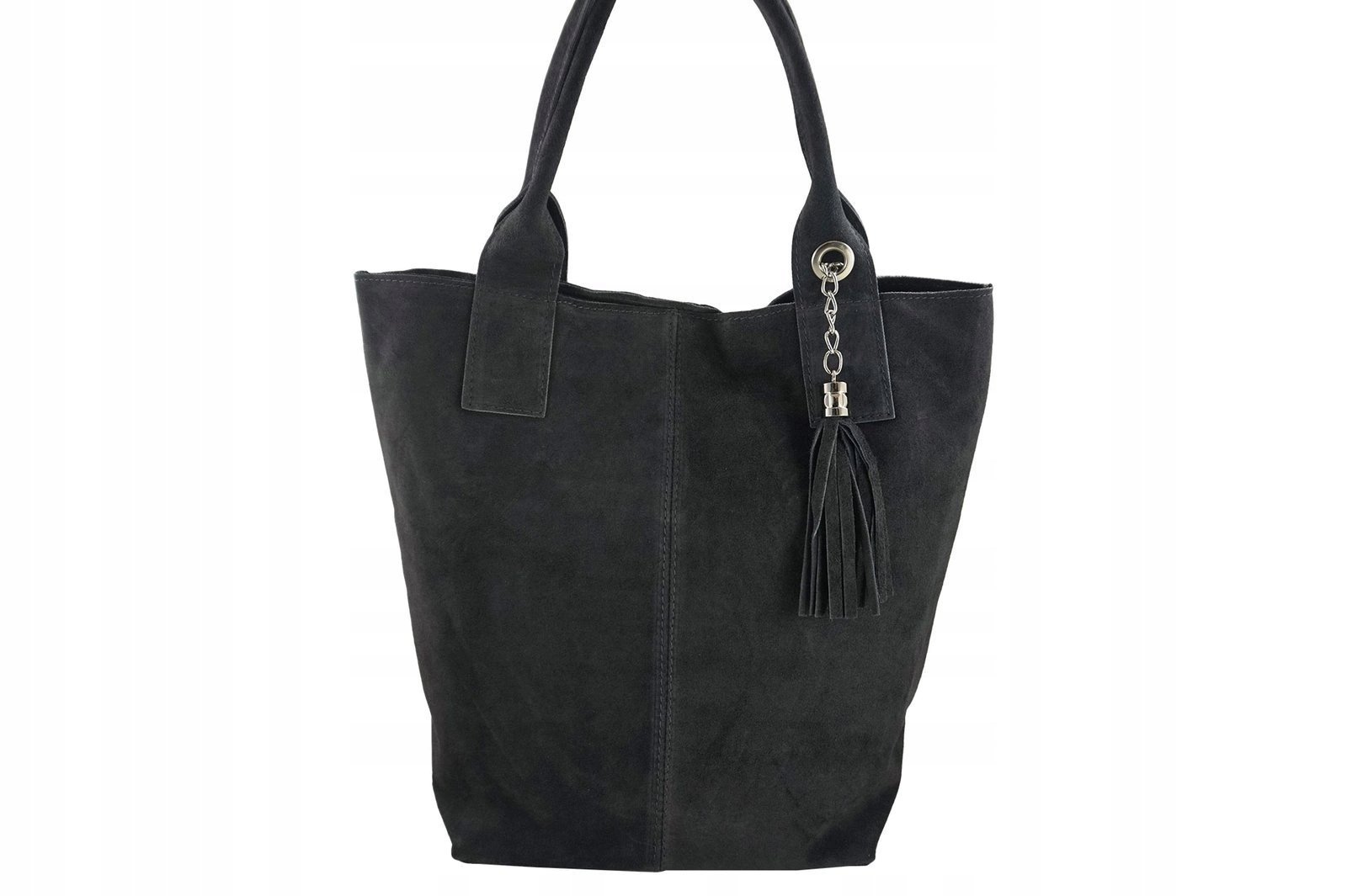 Dámská kožená semišová kabelka s střapcem Shopper bag Šedá tmavá