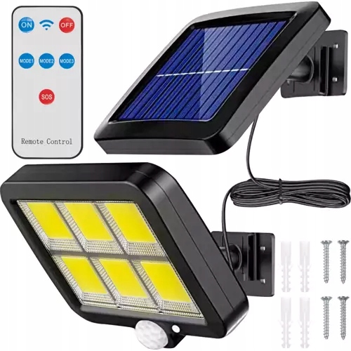 LAMPA SOLARNA LED CZUJNIK RUCHU COB PANEL + PILOT