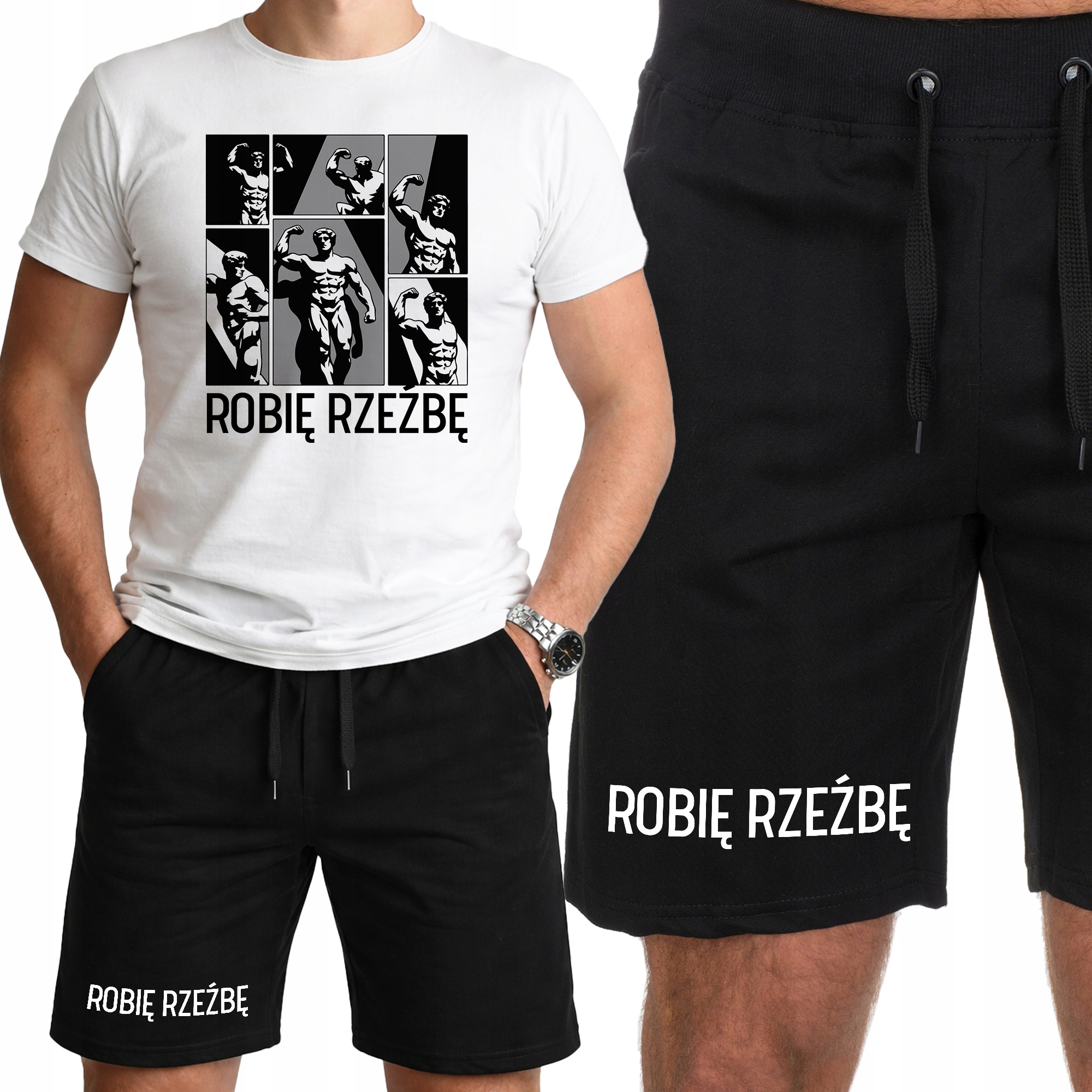 Sportovní komplet Pánský Set Oblečení na Trénink Posilovny Dělám Sochu L